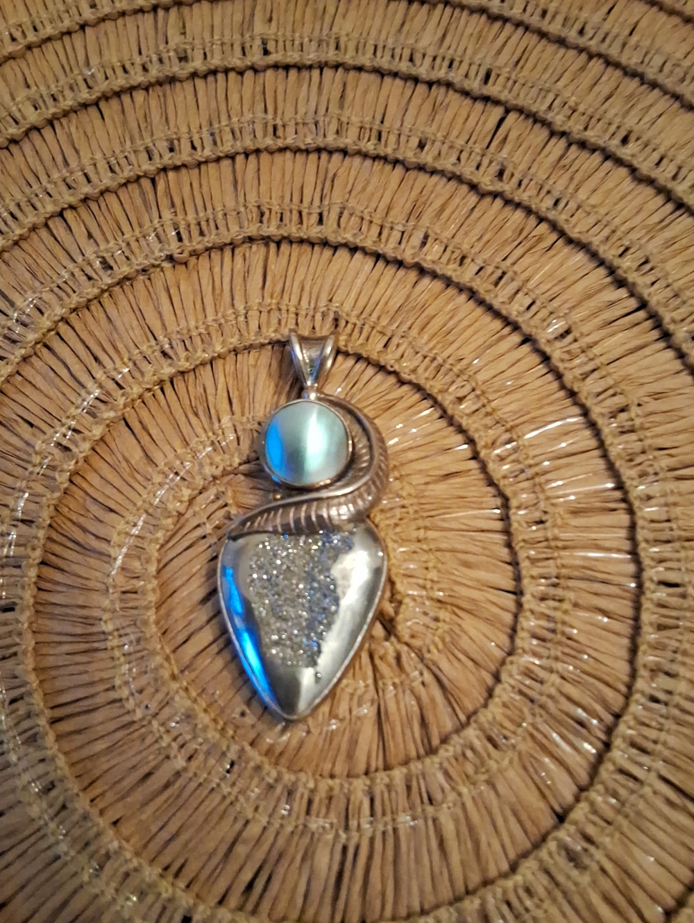 Sterling Silver Setting With Druzy & Stone or Shell Teardrop Pendant